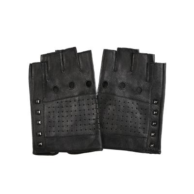 China Training Gloves Fashion Punk Rock Motorcycle Mens Half Finger Gloves Black Brown Leather Half Fingerless Training Gloves Unlined for sale