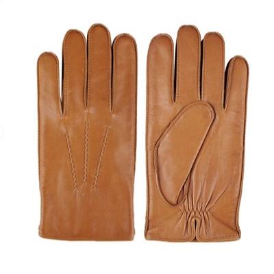 China Plain Fashion Classic Sheepskin Touch Screen Driving Leather Gloves Men Winter Gloves Warm Wool Striped Brown Black for sale