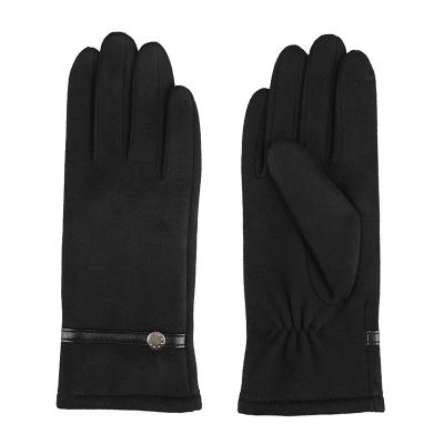 China Fashion Single Strap On Wrist Warm Fur Striped Winter Black Women'S Faux Suede Leather Training Gloves for sale