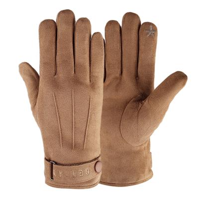 China Finger Touch Screen Winter Faux Suede Leather Simple Classic Warm Fur Striped Gloves For Men for sale