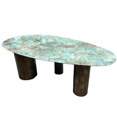 China Modern New Design Professional Luxurious Marble Dining Round Single Dining Tables Stainless Steel Table Frame Coffee Table for sale