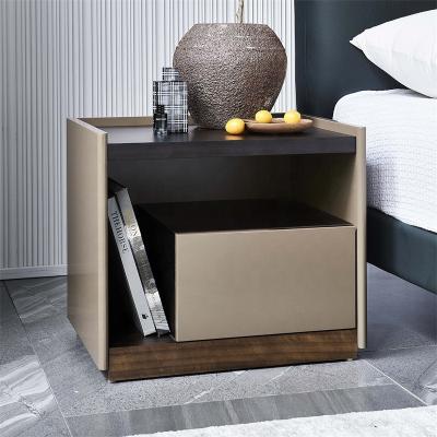 China Modern italian luxury wide bedside table night stand hotel bedside table storage cabinet with drawer nightstands for sale