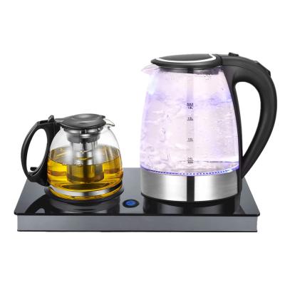 China 360 Degree Rotation Base Hotel Keep Warm Wireless Glass Pot Kettle Tray Set Tea Coffee Making 1500W Electric Water Kettle for sale