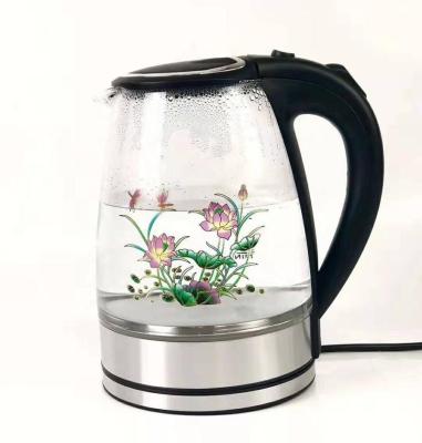 China 360 Degree Low Rotation Magic Electric Water Heater Flower 1.7L Tea Maker Beautiful Glass Kettle for sale