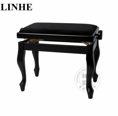 China Factory Price Quality Single Seated Black Velvet Piano Solid Wood Wooden Bench Adjustable With Custom Made Legs for sale