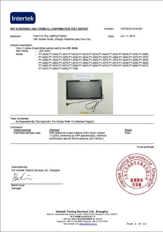 RoHS - Yiwu Fly Sky Lighting Factory