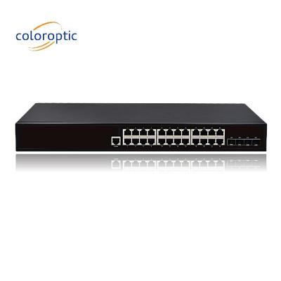 China 24 puertos Ethernet rápido Poe conmutadores Plug and Play 10/100/1000M ((POE) 4 * 10GE puertos SFP en venta