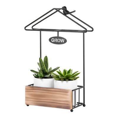 China Modern Modern Bird and House Modeling Flower Pot Holder With Sign Metal Planter Display Rack With Double Ceramic Planter for sale