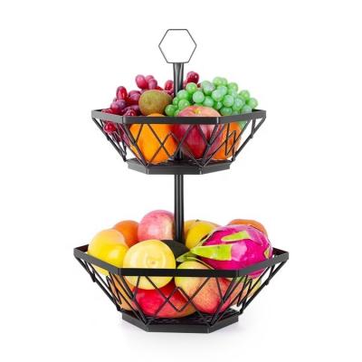 China Factory Wholesale Price Viable Diamond Shape Design Kitchen 2 Tier Metal Wire Storage Basket for sale