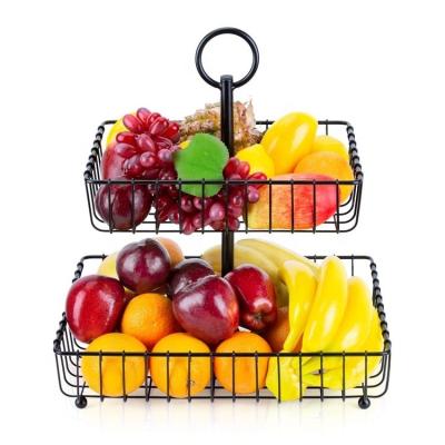 China Sustainable 2 Tier Fruit Bowl Metal Fruit Rack Storage For Kitchen Countertop Desktop Storage for sale