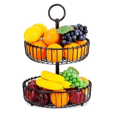 China 2 Tier Sustainable Fruit Baskets For Kitchen Countertops Banana Holder Stand Metal Vegetable Baskets for sale