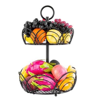 China Viable Hot Selling Double Layer Holding Decorative Fruit Storage Wire Creative Fruit Basket for sale