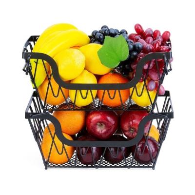 China Stackable Iron Mesh Metal Bathroom Fruit Storage Basket 2 Tier Promotional Baskets for sale