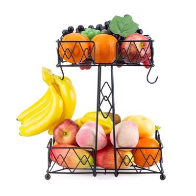 China Sustainable New Products 2 Tier Fruit Bowl Hot Basket With Detachable Banana Hanger for sale