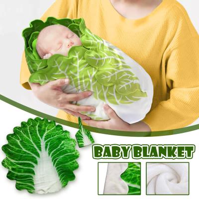 China Anti-Static Baby Blankets Simulation Cabbage Flannel Baby Wrap Blanket Newborn Baby Sleep Wrap Wrap Hat Creative Fun Receiving Blanket for sale