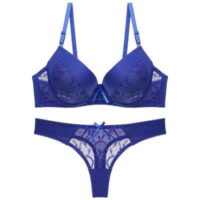 China Women QUICK DRY Girls Lingerie Set Sexy Lift Up Lace Padded Embroidered Bra And Briefs Set Breathable Sustainable Set Bra And Briefs Set for sale