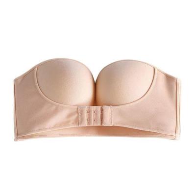 China QUICK DRY Plus Size Cup Invisible Lift Up Breathable Strapless Wrap Chest Front Buckle Closure Padded Bra For Formal Dress Party for sale