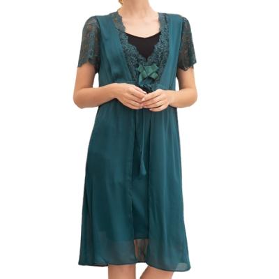 China QUICK DRY silk satin pajamas lace up sleepwear robe alluring women's chiffon shorts kimono green long robe for women for sale