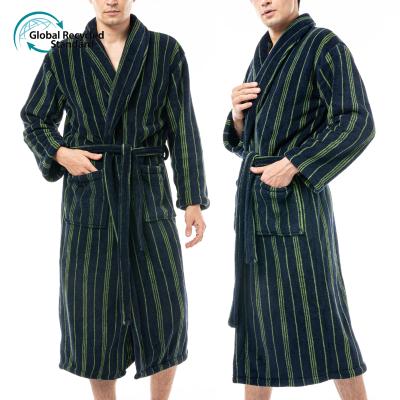 China Thermal Mens Fleece Knee Length Full Plush Soft Warm Shawl Collar Robe Striped Private Label Bathrobes for sale