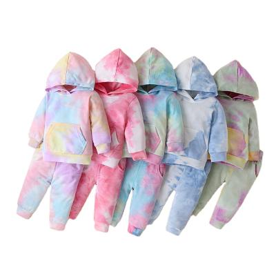 China Thermal Kids Warm Pants Suit Winter Yarn Dyed Tie Dyed Hoodie Boys Girls Sleepwear Pajamas Outdoor Home Wear for sale