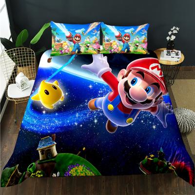 China 100% Polyester Microfiber Print Cartoon Game 3D Mario Bedding Set Viable Children's Duvet Cover Set for sale