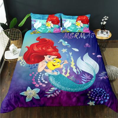 China 3D Princess Nondisposable Bedding Super Soft Ariel Mermaid Microfiber Duvet Cover Set Double Bedding Set for sale