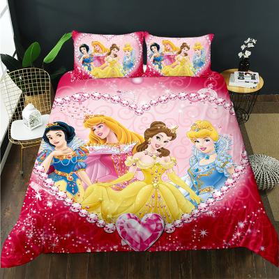 China Red 3D Washable Comfy Durable Printing Three Princess Duvet Cover Bedroom Can Customize Beautiful Bedding Set for sale