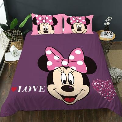 China 3D cartoon style viable duvet cover set micky mouse mickey miki minnie printed three pieces of bedding set for sale