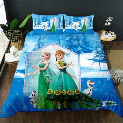 China 3D Style Snow Princess Viable Frozen Queen Printed Polyester Fabric Duvet Cover Bedding Set for sale