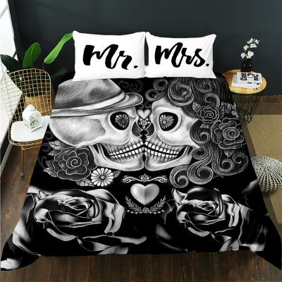 China 3D Viable Sugar Skull Bedding Set The King Rose Mr. Mrs. Flower Quilt Cover Letter Printed Valentine's Day Lovers for sale