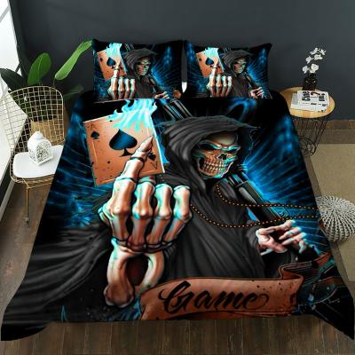 China 3D POKER Skull Man Design Bedding Set King Duvet Cover Sustainable Polyester for sale