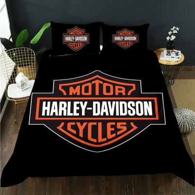 China Nondisposable American Harley Motorcycle Logo Bedding Comforter Cover Three Piece Cool Set for sale