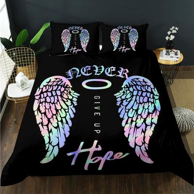 China Viable angel wings 3d printed microfiber fabric duvet covers fashion bedding set for sale