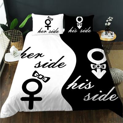 China Viable Double Cover Classic Black And White Series Adult Couples 3D Bedding Set for sale