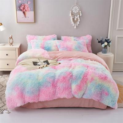 China Nondisposable Luxury Winter Duvet Cover Fluffy Bedding Sets 100% Polyester Bed Comforter Set Rainbow Tie Dye Sheets for sale