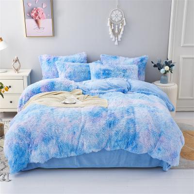 China Nondisposable Blue Tie Dyed Luxury Winter Duvet Cover Fluffy Bedding Sets 100% Polyester Bed Comforter Set for sale