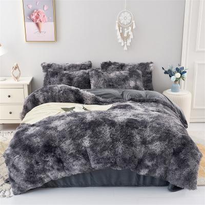 China Gray Gradient Fall Winter Plush Comforter Cover Bedding Set Sheet Luxury 100% Polyester Duvet Cover Nondisposable for sale