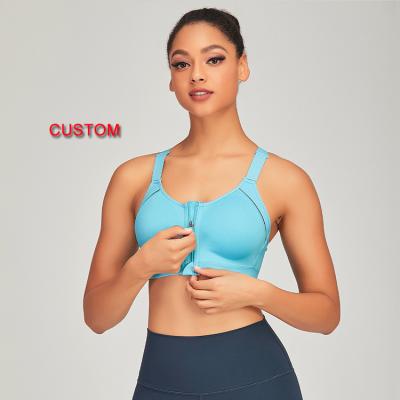 China Breathable Custom Sports Tank Tops Fitness Gym Zipper Adjustable BH Sukan Yoga Bra With Chest Pads for sale