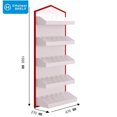 China Foshan Single Sided Factory Supermarket Shelf Light Duty Snack Basket For Groceries Metal Display Racks for sale