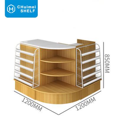 China Foshan Factory Double Sided Factory Supermarket Convenience Retail Store Cash Box Hot Selling Customized Steel Wooden Combo Checkout Counter for sale