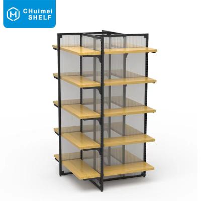 China Factory Supply Steel Wood Display Rack Double Sided Cruciform Stationery Store Babiesrus Grocery Stores Display Rack for sale