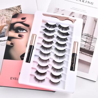 China Sunday Wholesale 10 Natural Long Magnetic Eyelashes With Eyeliner Private Label High Quality Magnetic Lashes Box Packaging Custom for sale