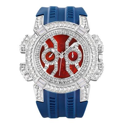 China Square Personality OEM Date Hip Hop Blue Silicone Strap Automatic Rhinestone Big Dial Custom Watches Men for sale