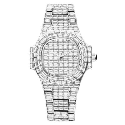 China Luxury Custom Fashion Stylish Automatic Date Hip Hop Design Stainless Steel Outlet Diamonds Iced Out Watches For Men for sale