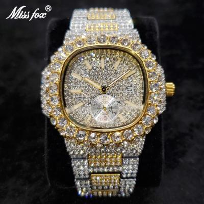 China Best Selling New Diamond Luxury Classic Ice Out Hip Hop Auto Date Fashion Top Brand Silver Clock for sale