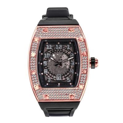 China Fashionable Star Fast Shipping Full Diamond Barrel Silicone Strap Men's Automatic Date Luxury Brand Watch for sale