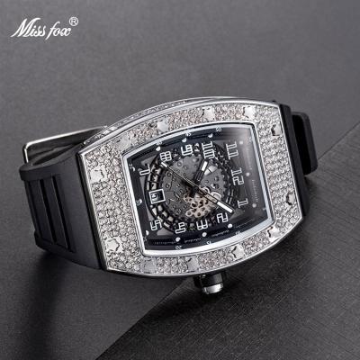 China New Diamond Hip Hop Skeleton Quartz Automatic Luxury Waterproof Calendar Date Clock Luminous Man for sale