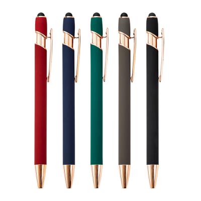 China Writing& Promoting& Gift JH Click Action Rose Gold Hardware Rubber Soft Cover Metal Tip Stylus Pen for sale