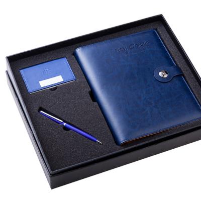 China Good Quality Hardcover Book Office Leather Notebook Set With Pen And Name Card Holder for sale