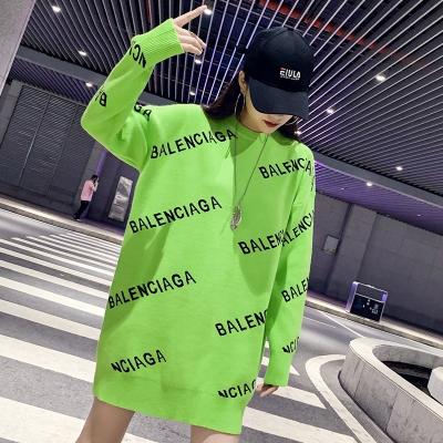 China Wholesale Anti-Wrinkle Crew Neck Letters Print All Over Women Knitted Dress Woman Sweater Long for sale